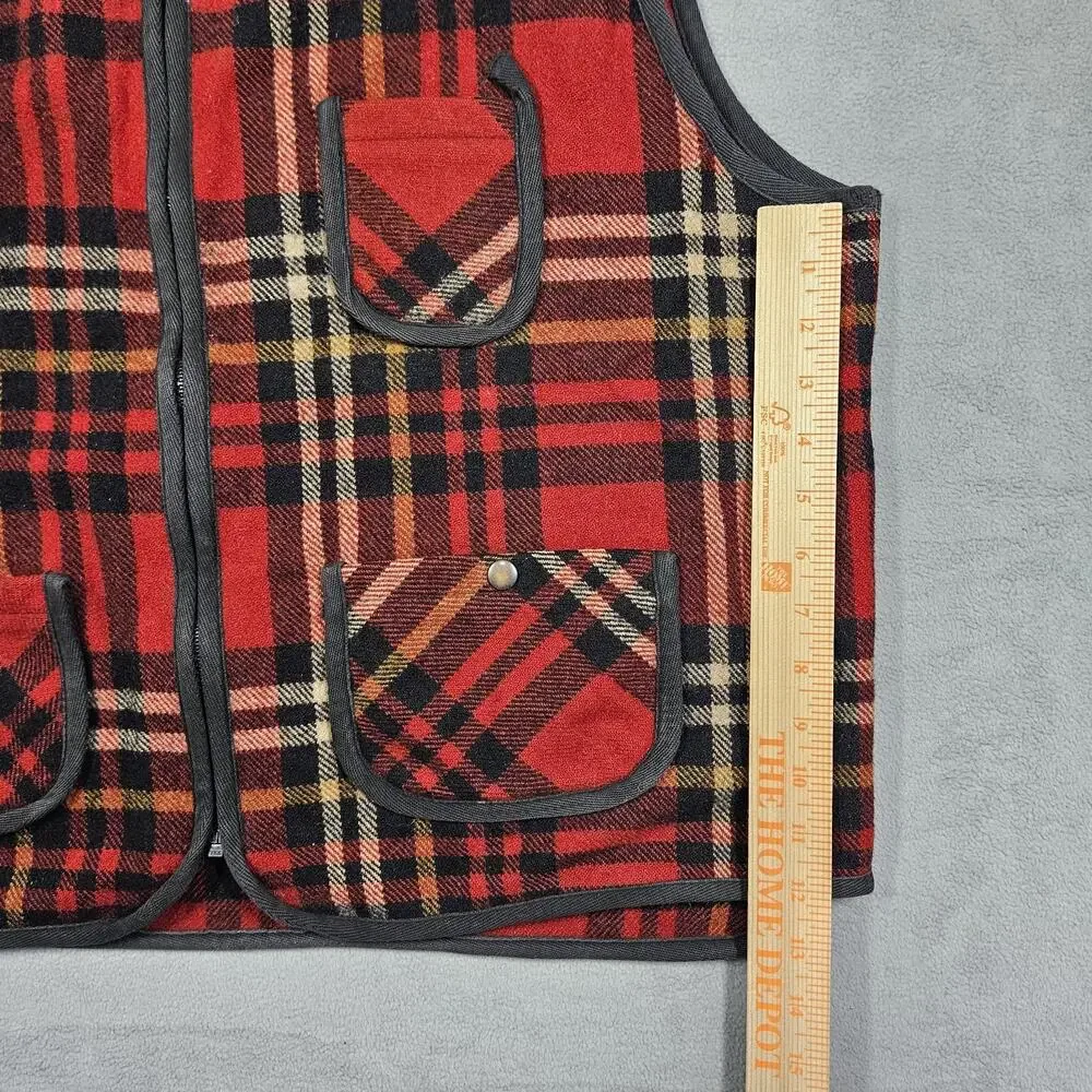 Vintage J.Crew Wool‎ Hunting Vest Men’s Size XL Red Plaid Oarsman Outdoorsman
